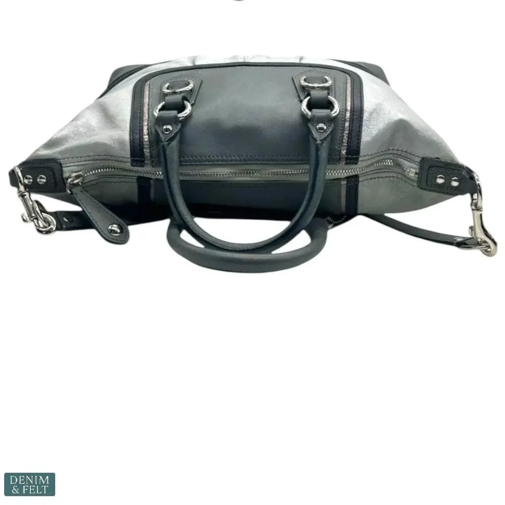 Coach Leather‎ Satchel Gray & Black Tote Bag with Pink Lining & Top Handles